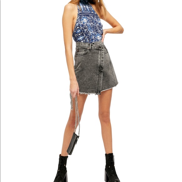 FREE PEOPLE Parker Wrap Denim Mini Skirt - Picture 2 of 8